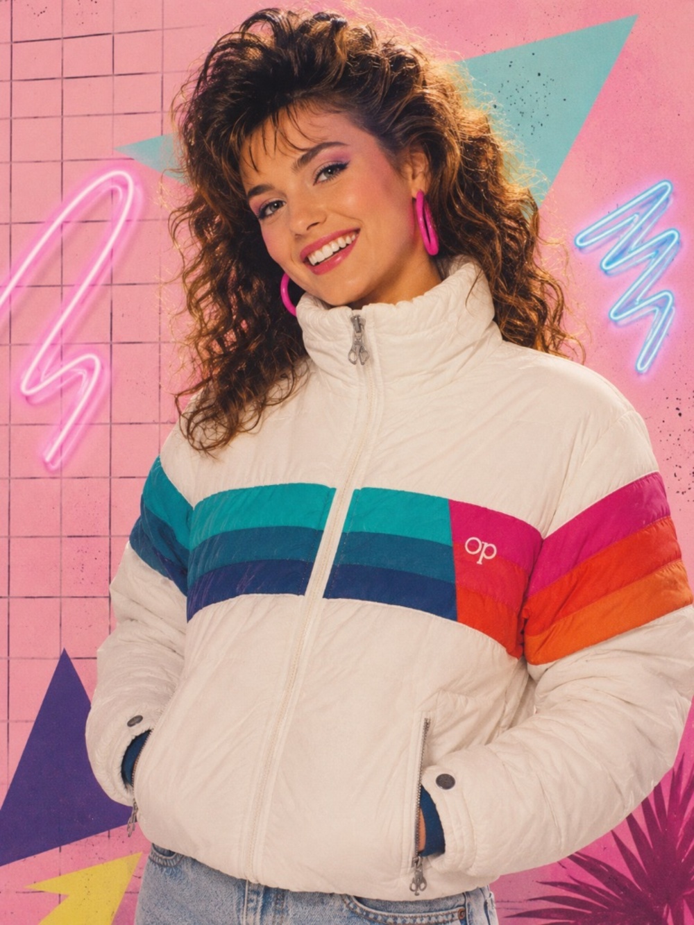 Vintage OP Weatherwear Ski Bunny Puffer Jacket Vest L Retro Après Ski L 80's